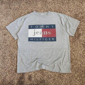 Vintage Tommy Hilfiger T-Shirt Size XL Short Sleeve Grey Retro Casual Preppy